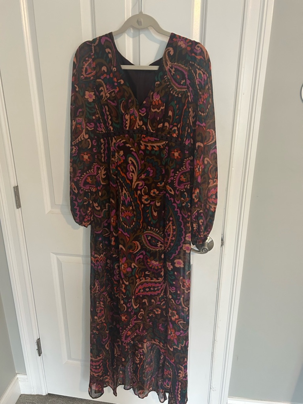 Guess Black Paisley Maxi Dress with Pink & Orange Accents